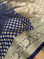 Navy Blue Shade Handwoven Paper Kataan Silk Saree