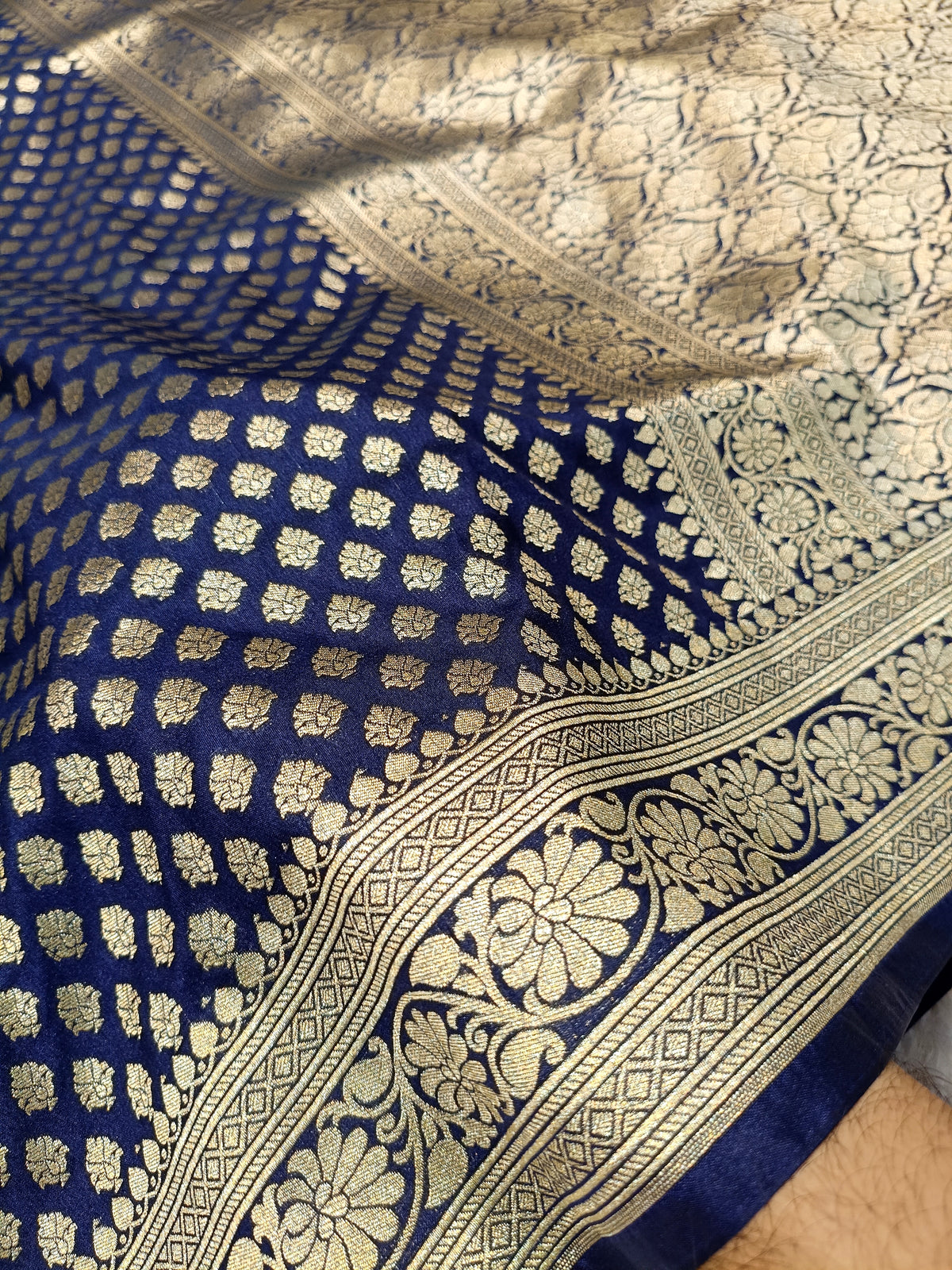 Navy Blue Shade Handwoven Paper Kataan Silk Saree