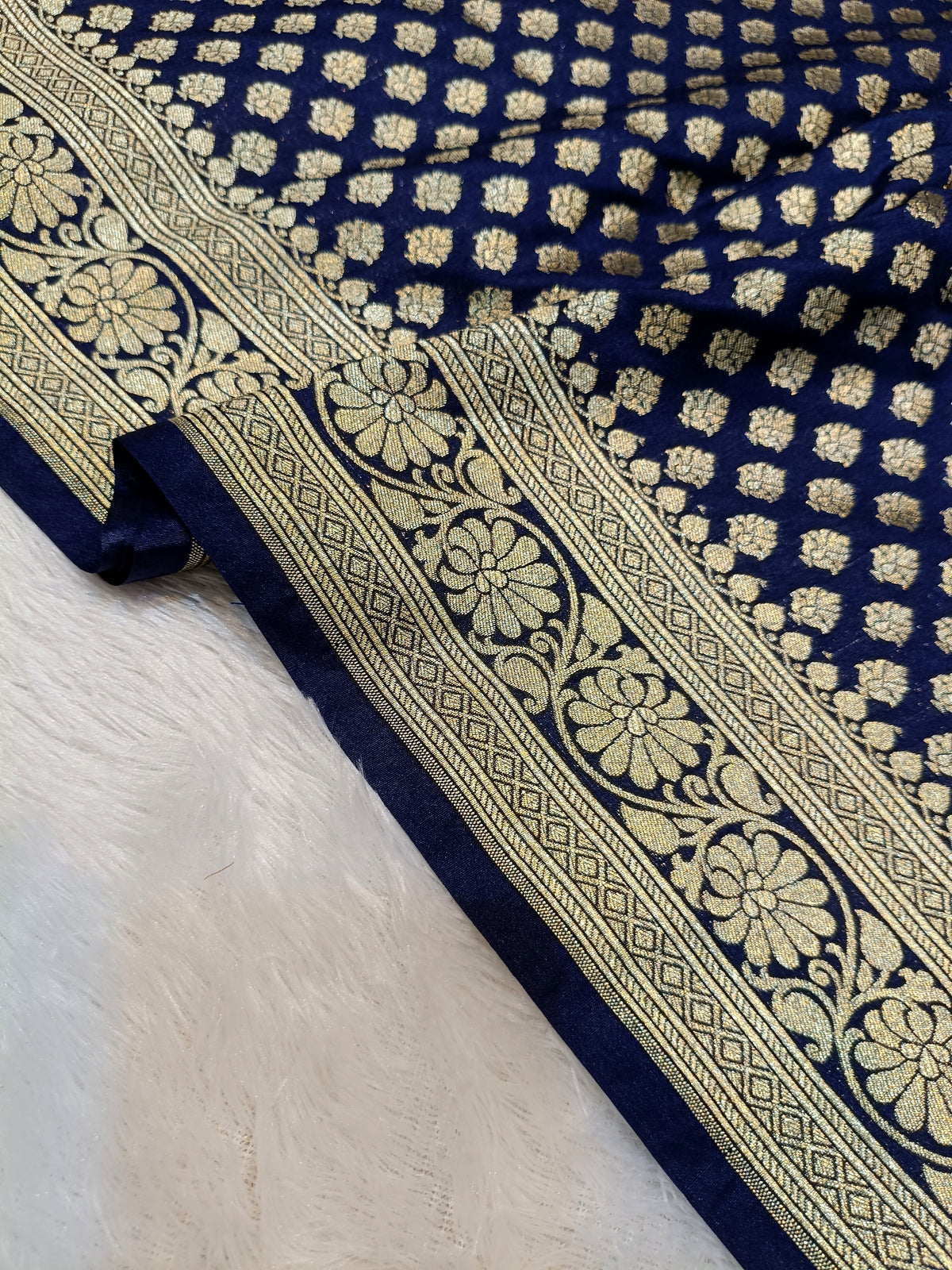 Navy Blue Shade Handwoven Paper Kataan Silk Saree