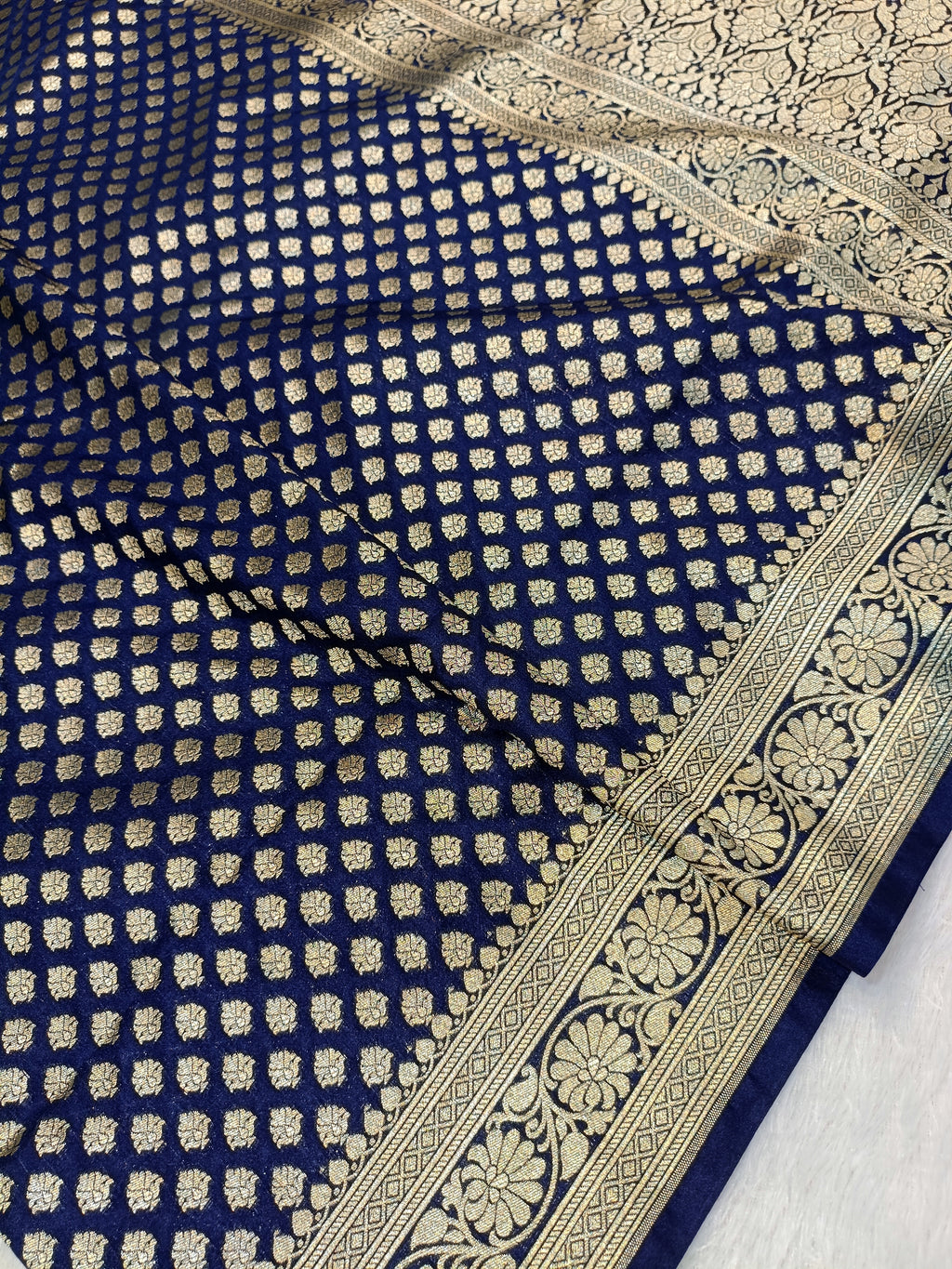 Navy Blue Shade Handwoven Paper Kataan Silk Saree