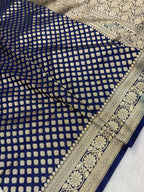 Navy Blue Shade Handwoven Paper Kataan Silk Saree