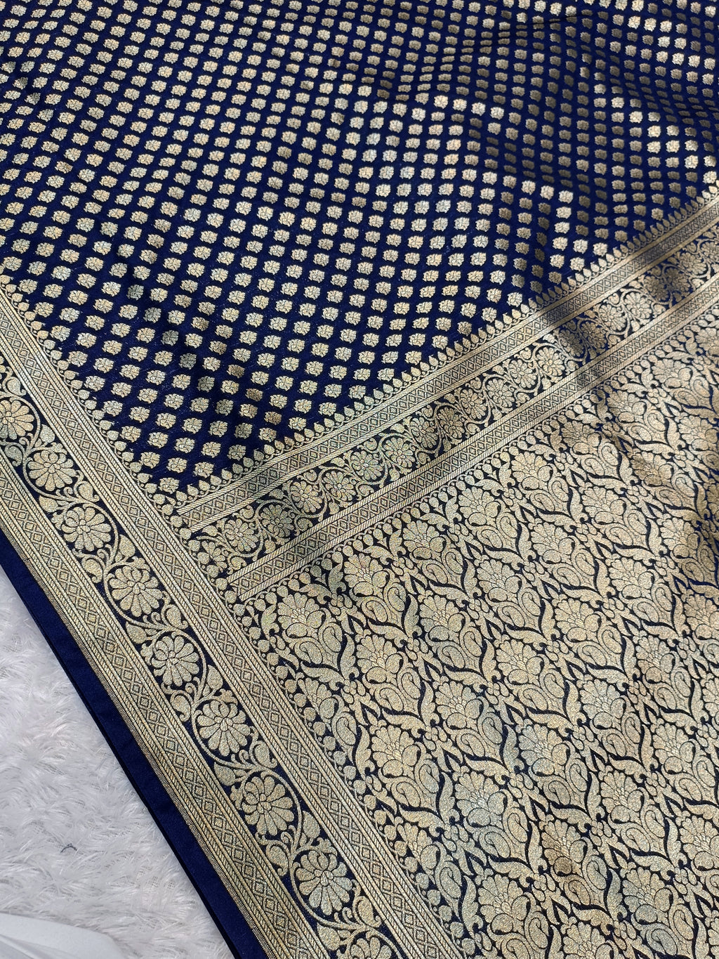 Navy Blue Shade Handwoven Paper Kataan Silk Saree