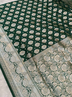 Bottle Green Shade Handwoven Paper Kataan Silk Saree