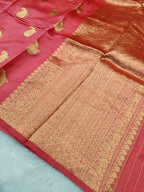 Gulabi Peach Shade Handwoven High Percentage Kataan Silk Saree