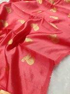 Gulabi Peach Shade Handwoven High Percentage Kataan Silk Saree