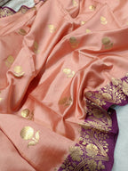 Peach with Wine Shade Handwoven High Percentage Kataan Silk Saree