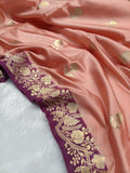 Peach with Wine Shade Handwoven High Percentage Kataan Silk Saree