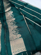 Strawberry Red With Green Shade Handwoven High Percentage Kataan Silk Banarasi