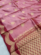 Mauve Pink With Wine Shade Handwoven High Percentage Kataan Silk Banarasi