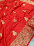 Bridal Red Shade Handwoven High Percentage Zari Kataan Silk Saree
