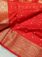 Bridal Red Shade Handwoven High Percentage Zari Kataan Silk Saree