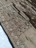 Black Shade Handwoven High Percentage Zari Kataan Silk Brocade Banarasi