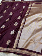 Coffee Brown Shade Handwoven Kataan Mashru Silk Banarasi