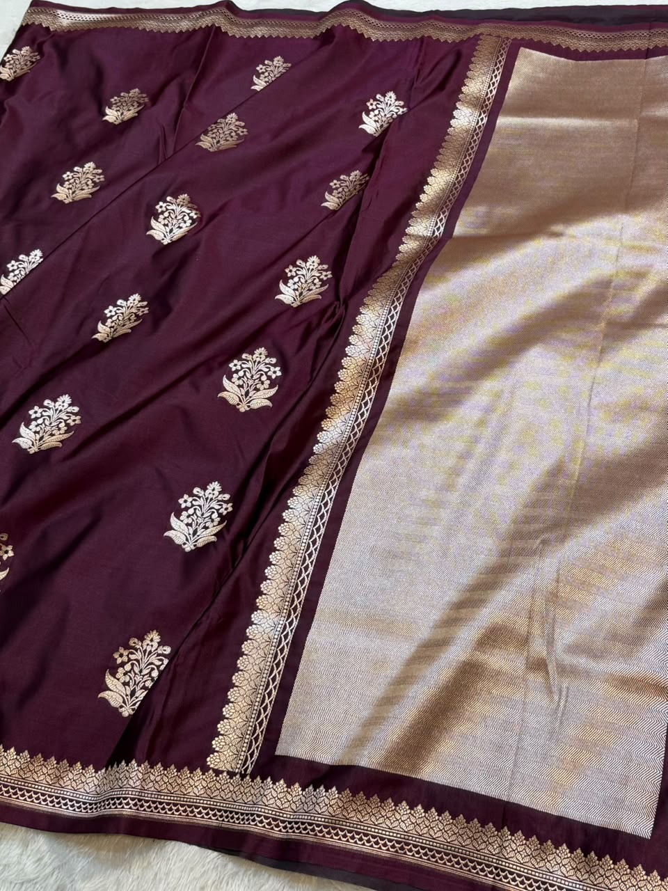 Coffee Brown Shade Handwoven Kataan Mashru Silk Banarasi