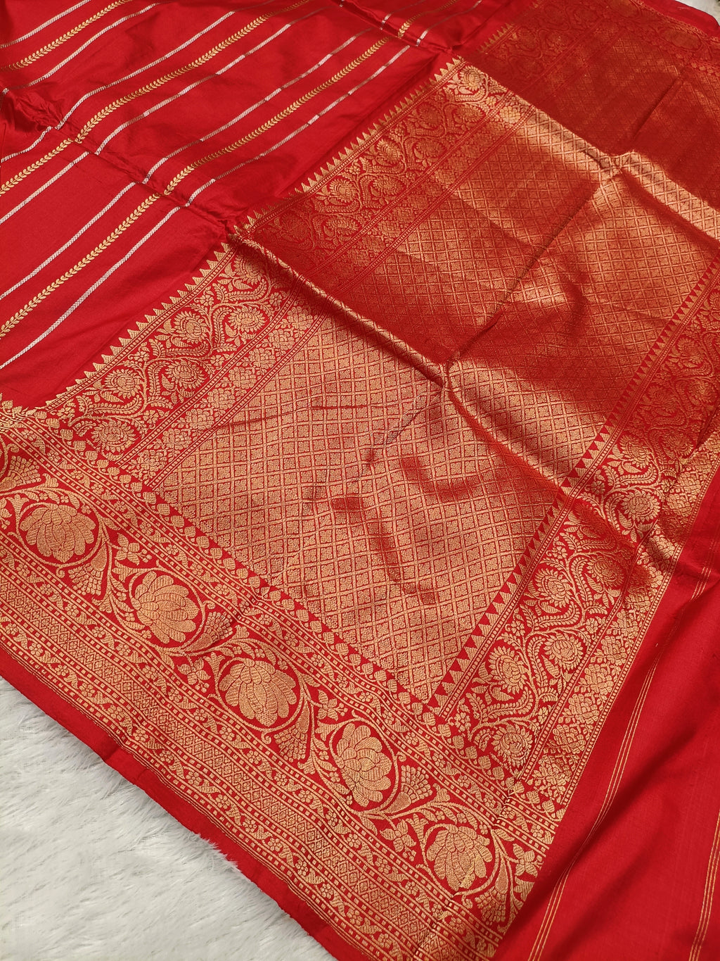 Bridal Red Shade Handwoven High Percentage Kataan Silk Banarasi