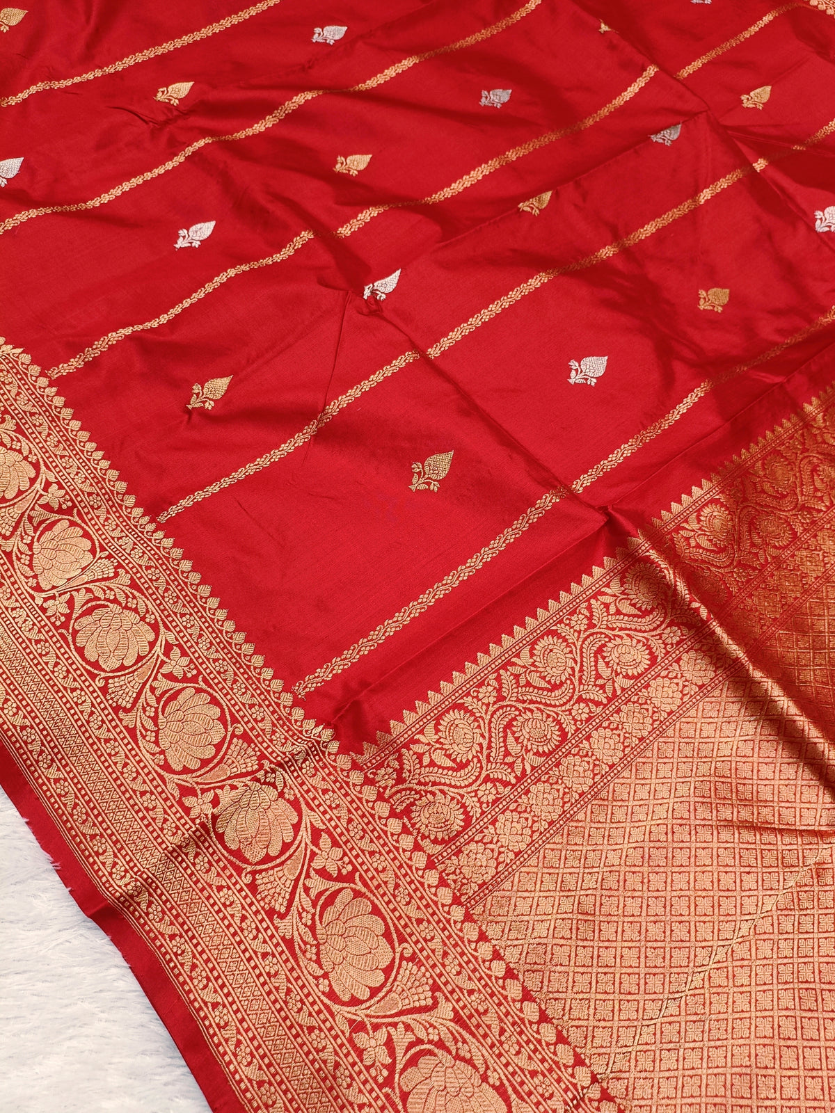 Bridal Red Shade Handwoven High Percentage Kataan Silk Banarasi