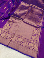 Magenta Purple Shade Handwoven High Percentage Kataan Silk Banarasi