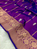 Magenta Purple Shade Handwoven High Percentage Kataan Silk Banarasi