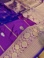 Magenta Purple Shade Handwoven High Percentage Kataan Silk Banarasi
