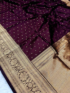 Wine Purple Shade Handwoven High Percentage Kataan Silk Banarasi