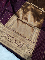 Wine Purple Shade Handwoven High Percentage Kataan Silk Banarasi