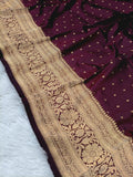 Wine Purple Shade Handwoven High Percentage Kataan Silk Banarasi