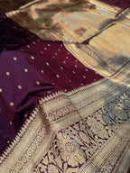 Wine Purple Shade Handwoven High Percentage Kataan Silk Banarasi