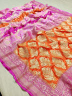 Pink with Orange Shade Handwoven Khaddi Chiffon Georgette Rangkaat Banarasi Saree