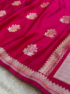 Strawberry Pink Shade Handwoven Kataan Mashru Silk Banarasi