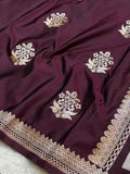 Coffee Brown Shade Handwoven Kataan Mashru Silk Banarasi