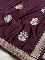 Coffee Brown Shade Handwoven Kataan Mashru Silk Banarasi