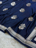 Navy Blue Shade Handwoven Kataan Mashru Silk Banarasi