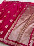 Strawberry Pink Shade Handwoven Kataan Mashru Silk Banarasi