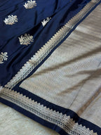 Navy Blue Shade Handwoven Kataan Mashru Silk Banarasi