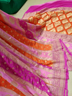 Pink with Orange Shade Handwoven Khaddi Chiffon Georgette Rangkaat Banarasi Saree