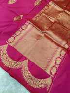 Rani Pink Shade Scale Design Handwoven High Percentage Kataan Silk Saree