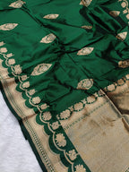 Forest Green Shade Handwoven High Percentage Kataan Silk Saree