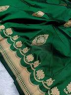Forest Green Shade Handwoven High Percentage Kataan Silk Saree