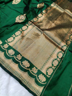 Forest Green Shade Handwoven High Percentage Kataan Silk Saree