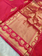 Rani Pink Shade Handwoven High Percentage Kataan Silk Banarasi