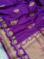 Magenta Purple Shade Handwoven High Percentage Kataan Silk Saree