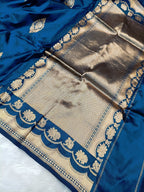 Royal Blue Shade Handwoven High Percentage Kataan Silk Saree
