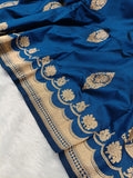 Royal Blue Shade Handwoven High Percentage Kataan Silk Saree