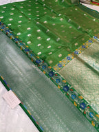Pure Kora Organza Silk Banarasi Saree with Contrast Floral Border
