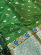 Pure Kora Organza Silk Banarasi Saree with Contrast Floral Border