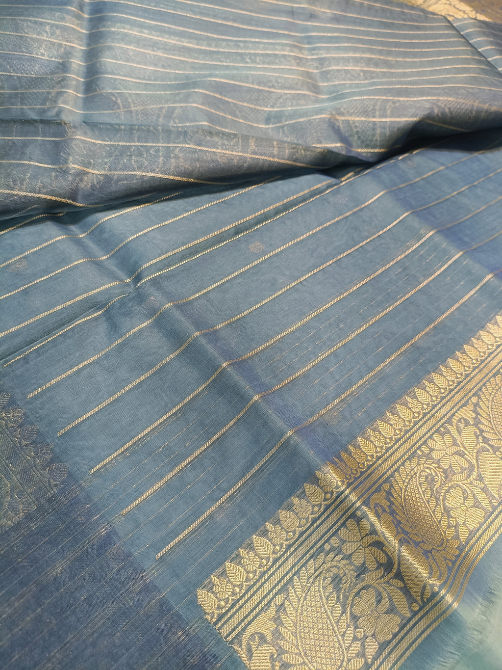 Pure Kora Organza Silk Banarasi Saree with Contrast Floral Border