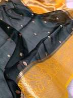 Pure Kora Organza Silk Banarasi Saree with Contrast Floral Border