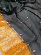 Pure Kora Organza Silk Banarasi Saree with Contrast Floral Border