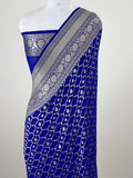 Royal Blue Shade Handwoven Water Zari Khaddi Chiffon Georgette Saree