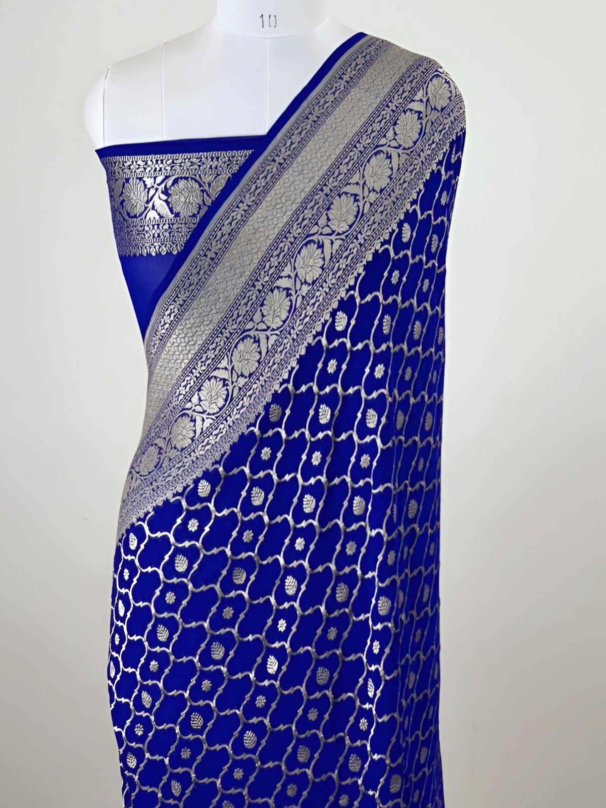 Royal Blue Shade Handwoven Water Zari Khaddi Chiffon Georgette Saree